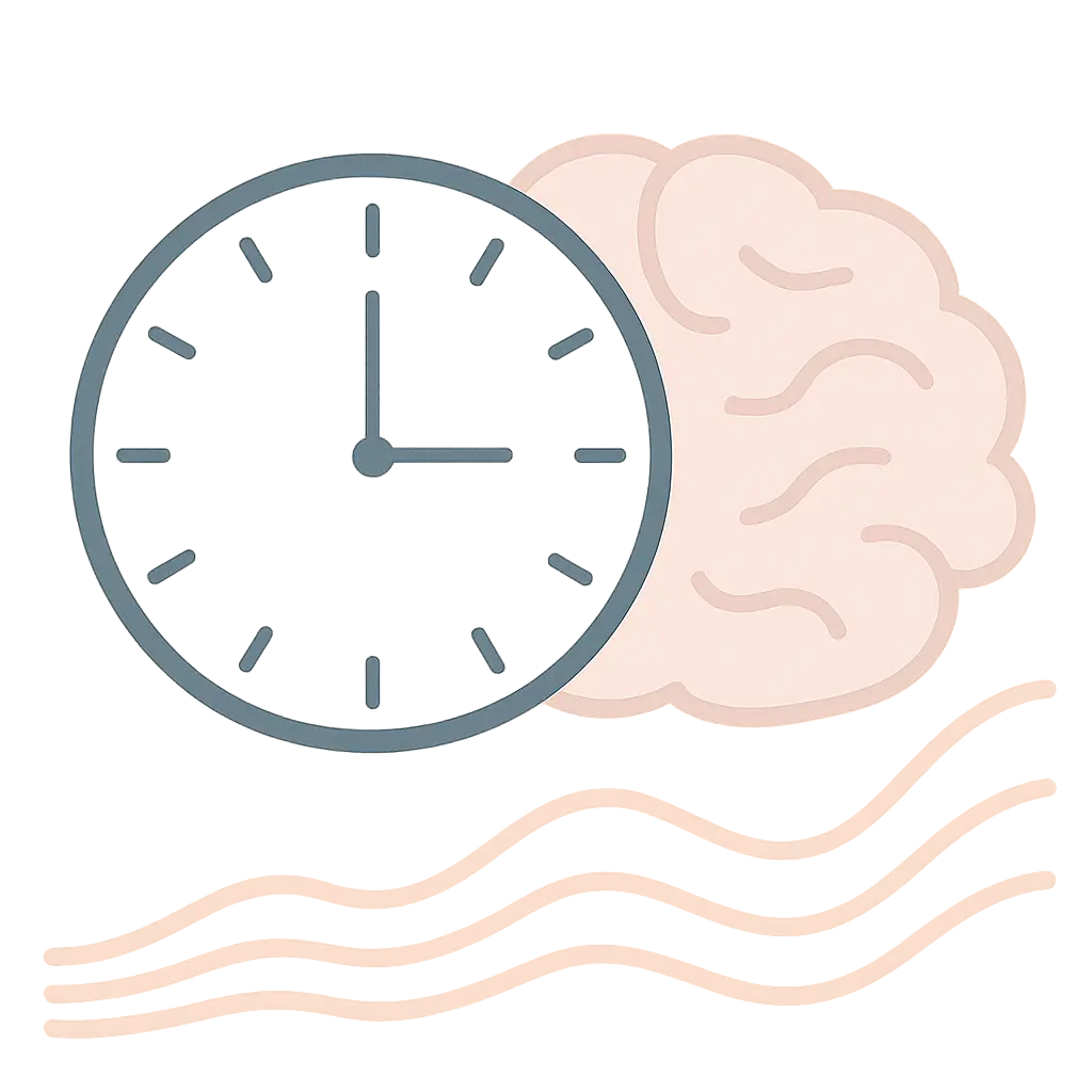 Illustration of a clock and a brain showing nicotine levels rising and falling over hours