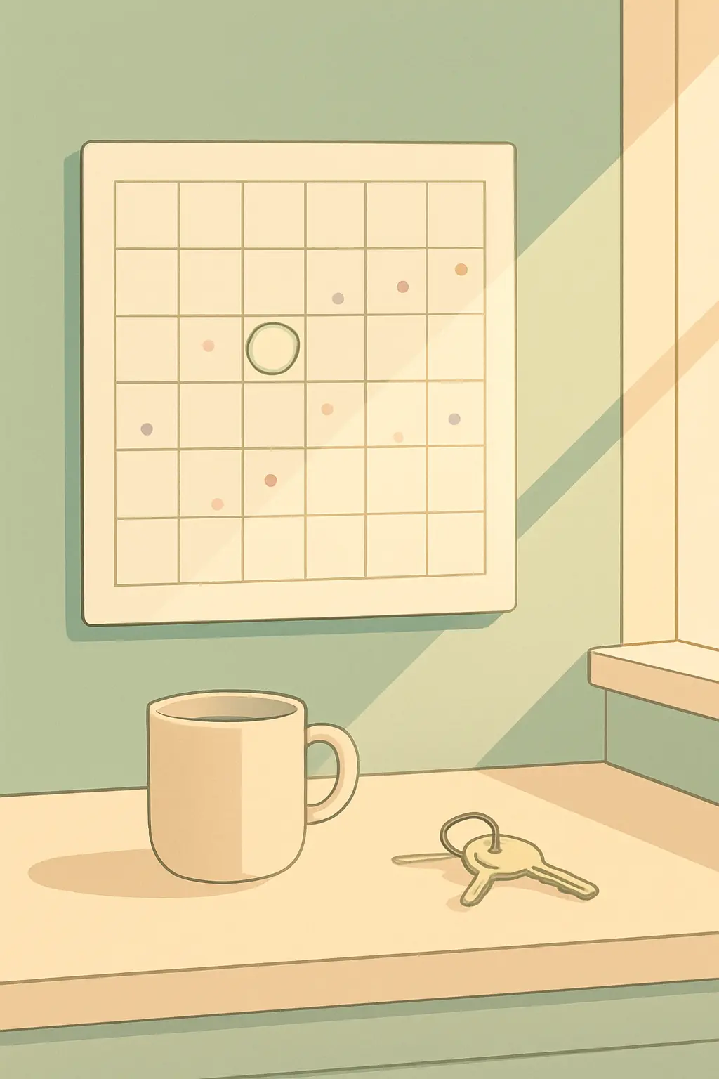 Illustration of a wall planner with treatment appointments marked and an earlier day circled as a quit date