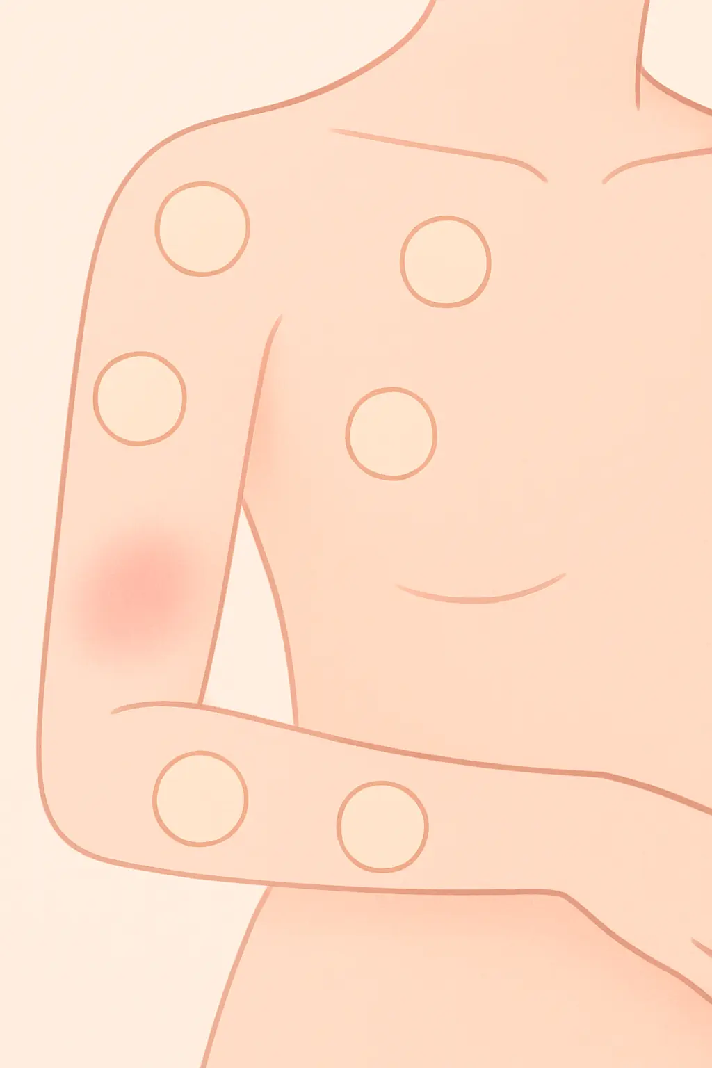 Illustration of rotating nicotine patch sites on the upper arm, chest and hip to reduce skin redness and itching