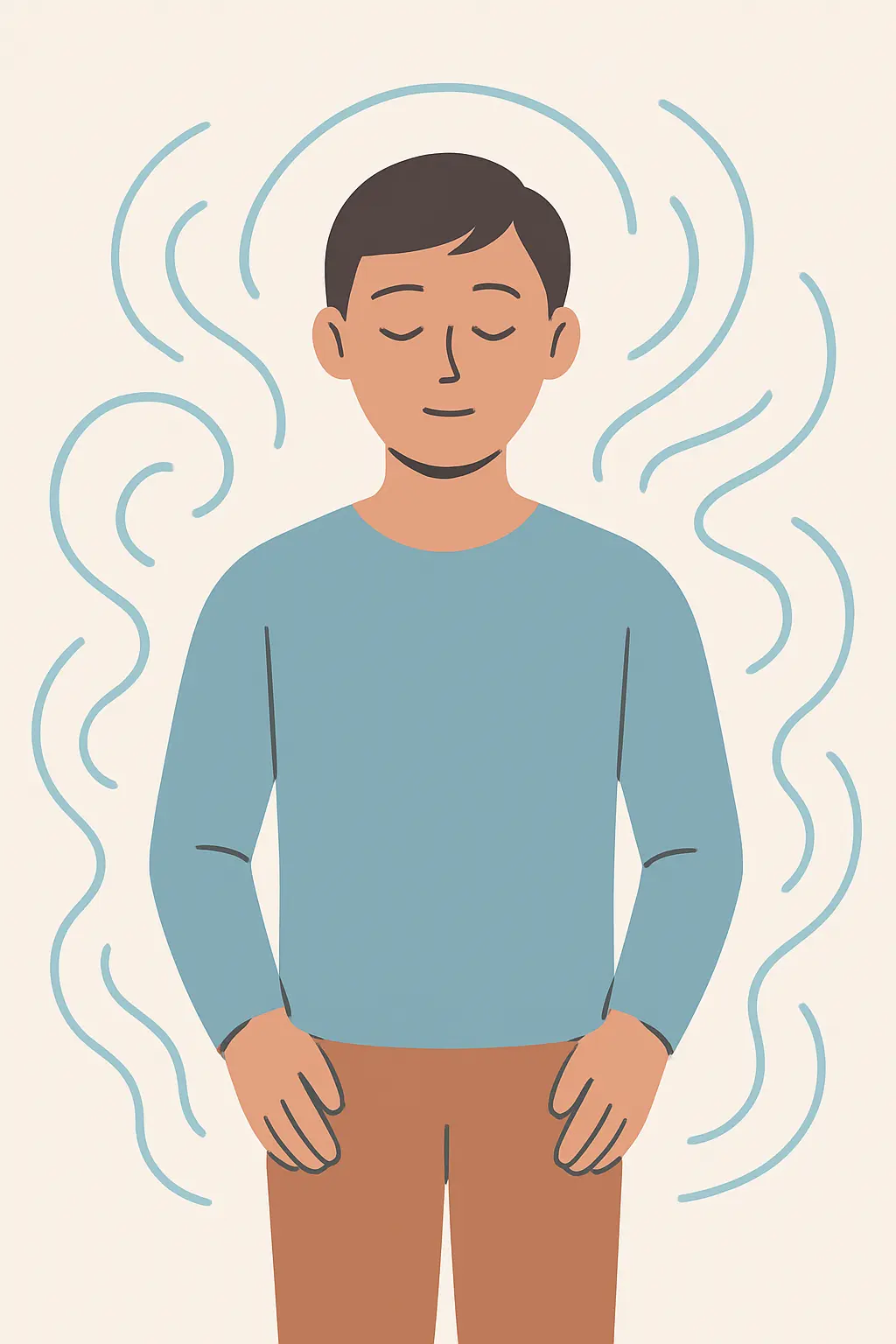 Illustration of a person standing steady while stress lines swirl around them, representing coping with stress without smoking