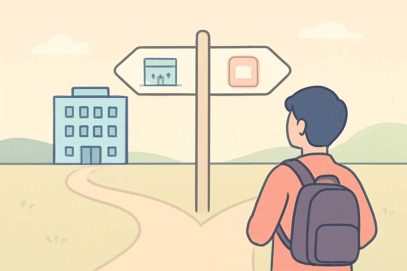Illustration of a person choosing between an employer-sponsored program and a smartphone quit-smoking app