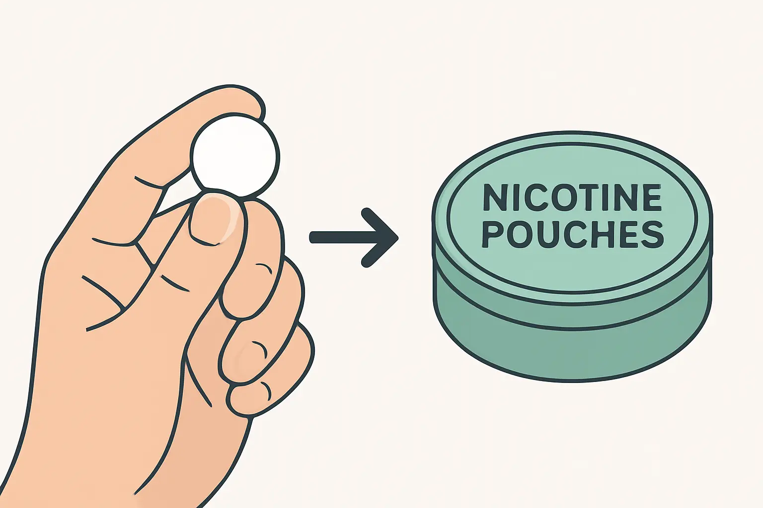 Hand holding a nicotine lozenge beside a nicotine pouch tin, illustrating a switch to licensed NRT