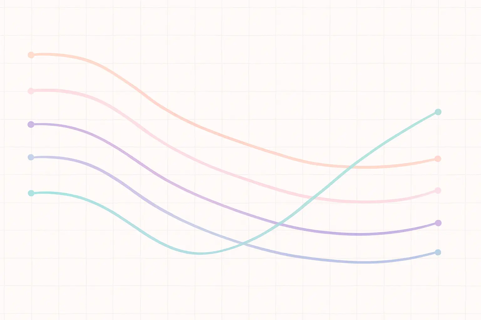 Flat pastel line chart with several gently falling lines and one rising line, representing countries where smoking fell or rose between 2010 and 2024
