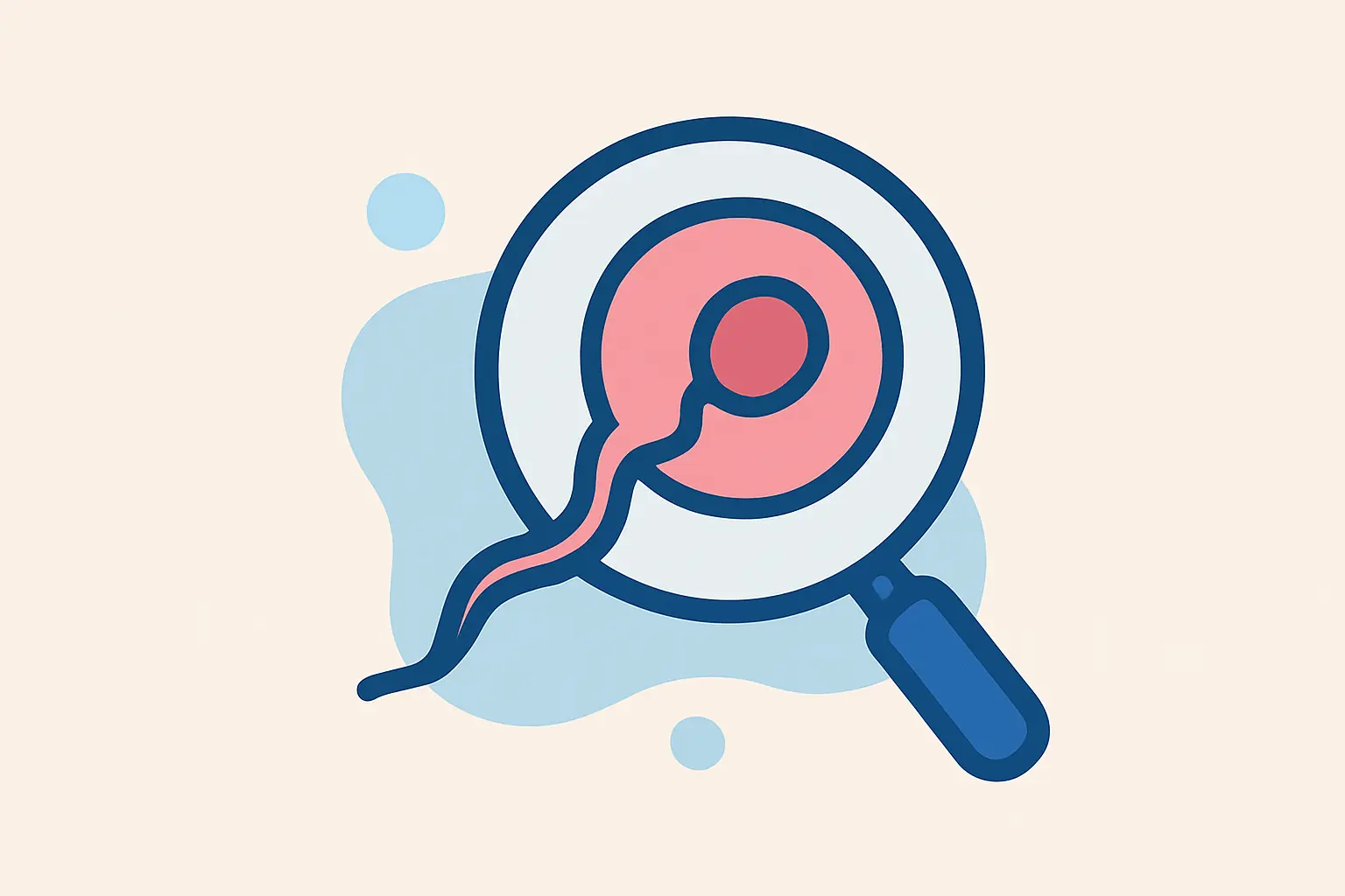 Illustration representing sperm count, motility, and morphology being examined under a microscope