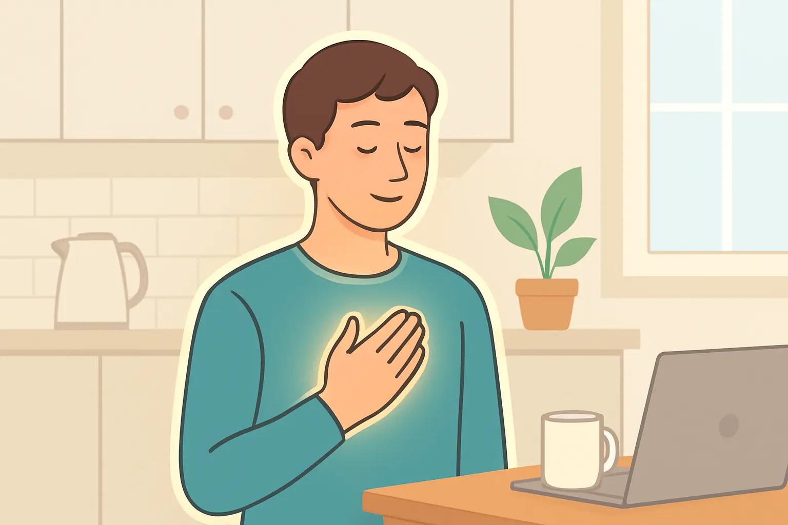 Illustration of a person taking a calming breath to manage withdrawal symptoms discreetly in everyday life