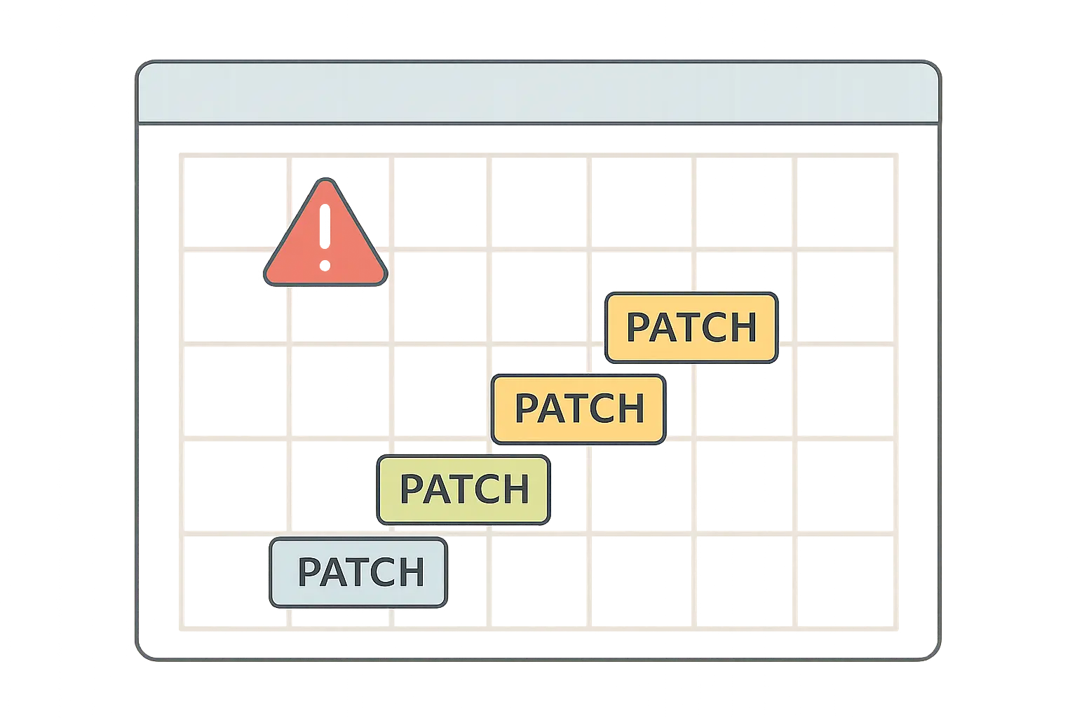 Illustration of a step-down calendar with a warning flagging a strength reduction happening too soon