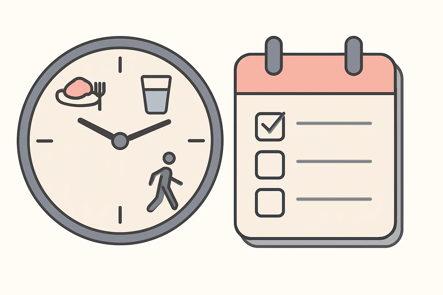 Illustration of a clock and daily routine icons representing changed habits after quitting smoking