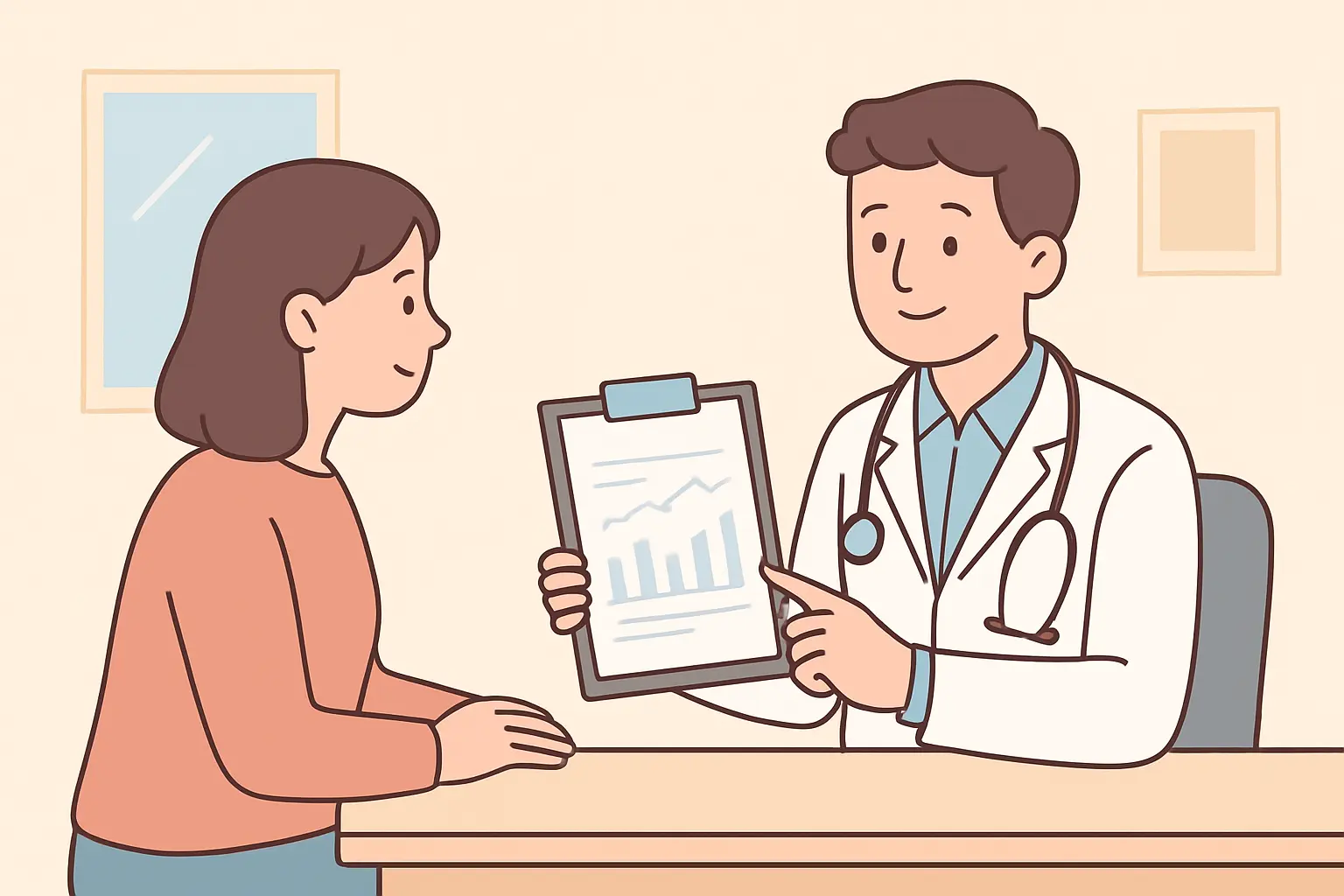 Doctor explaining a blood test result to a patient during a consultation
