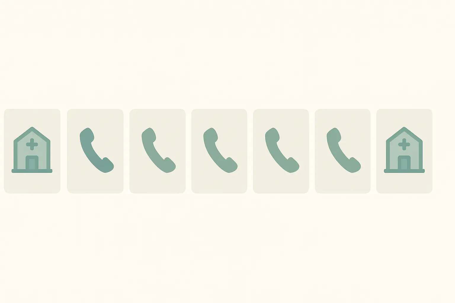 Illustration of a week of day cards where the appointment days are marked with a clinic and the days between are marked with a phone