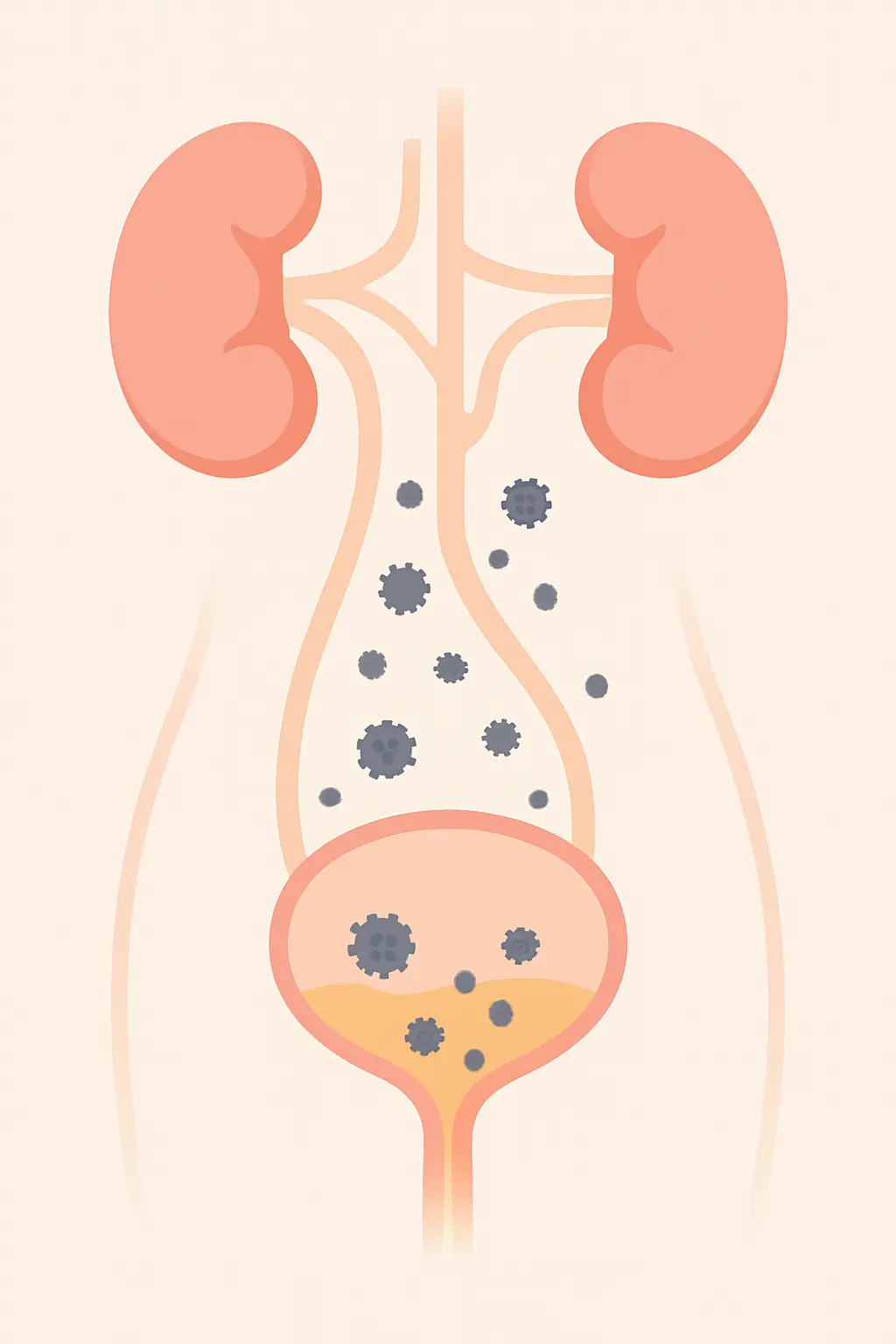 Diagram illustrating how tobacco carcinogens are filtered by the kidneys and concentrate in urine, exposing the bladder lining