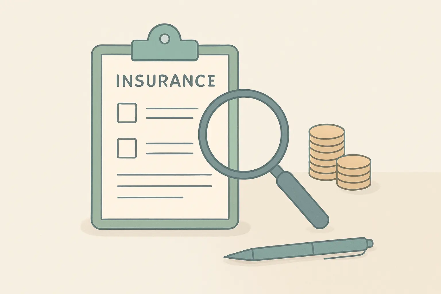 Insurance application form with tick boxes under a magnifying glass beside two coin stacks of different heights, showing the cost gap for tobacco users