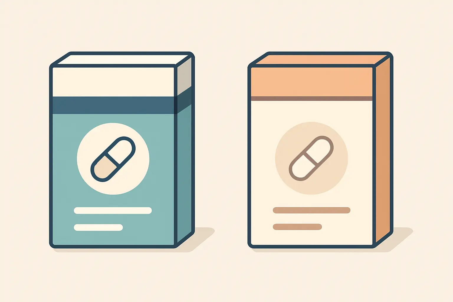 Illustration comparing branded Chantix and generic varenicline packaging side by side
