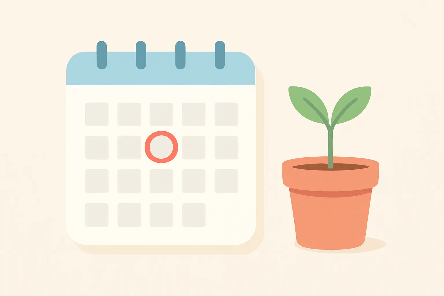 Illustration of a circled calendar day and a sprouting plant representing a 30-day quit smoking experiment