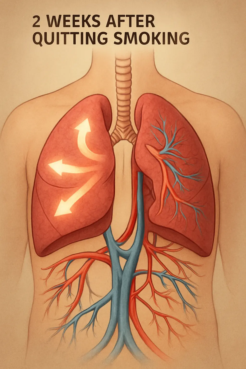Illustration of lungs and blood vessels showing improved airflow and circulation during smoke-free recovery