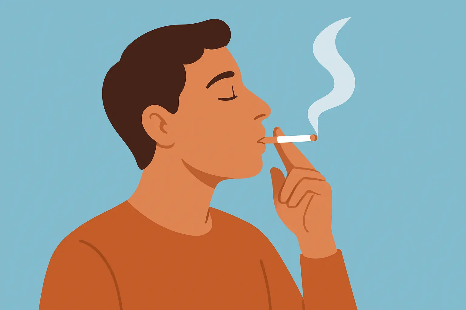Illustration of a person taking a deeper inhale, representing compensatory smoking that offsets a light cigarette's lower machine-measured tar reading