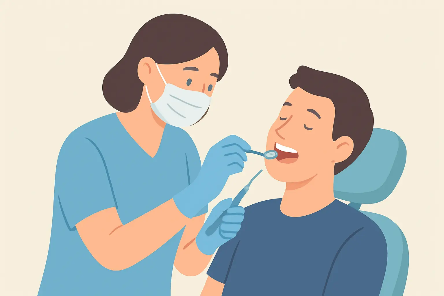 Illustration of a dental hygienist performing a professional cleaning to remove surface stains