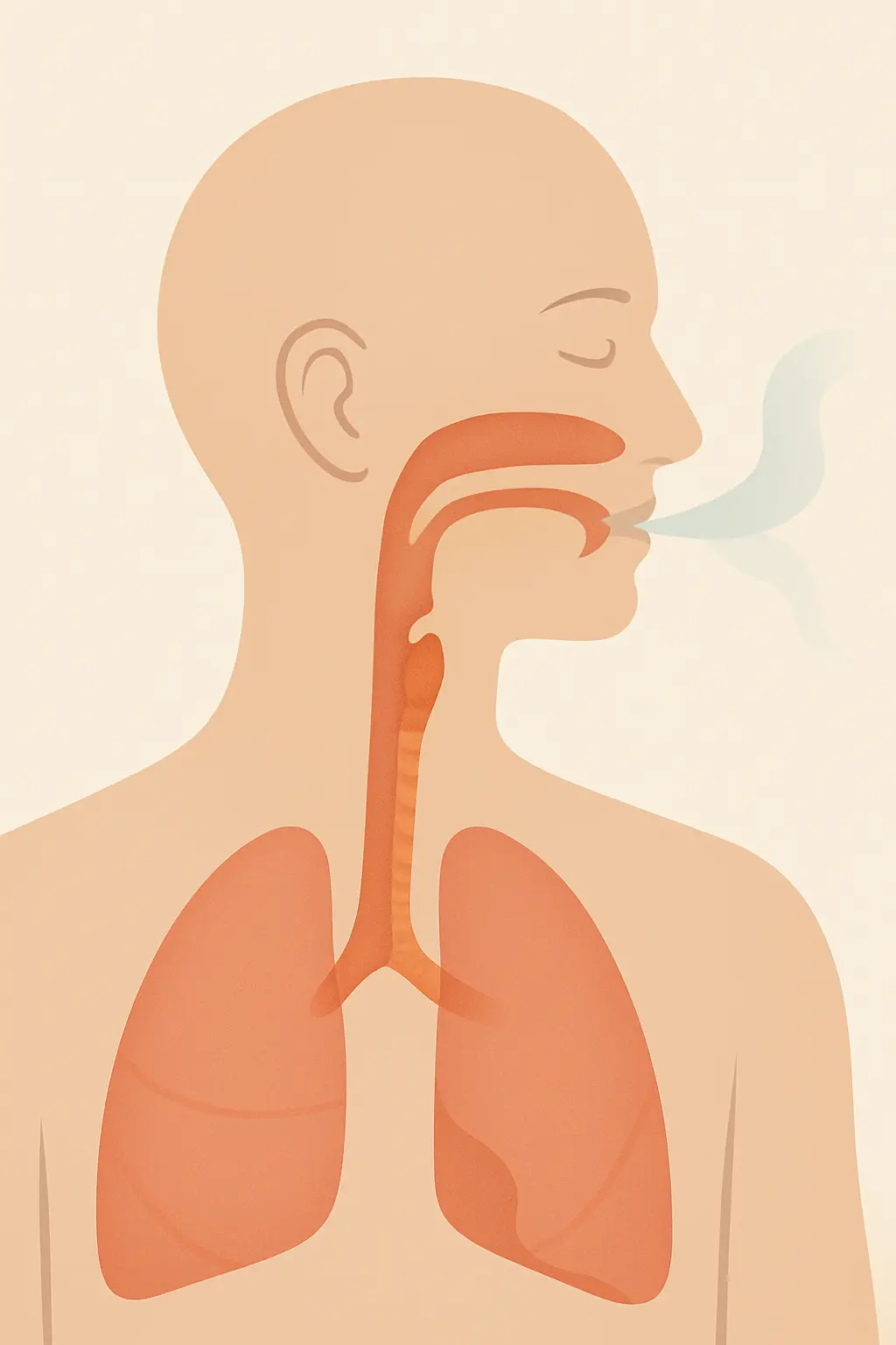 Illustration of a head in profile with the mouth, throat, larynx and esophagus highlighted as sites exposed to cigar smoke