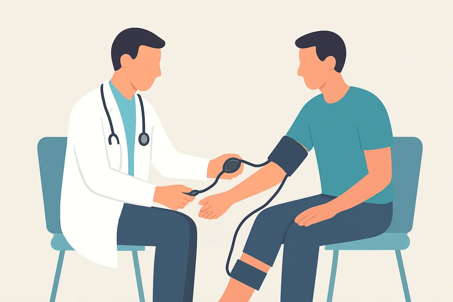 Doctor comparing blood pressure at the arm and ankle to diagnose peripheral artery disease