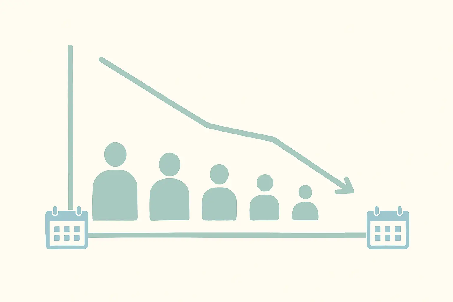 Illustration of a falling line chart with thinning figures beneath it, showing smoking prevalence declining over a decade