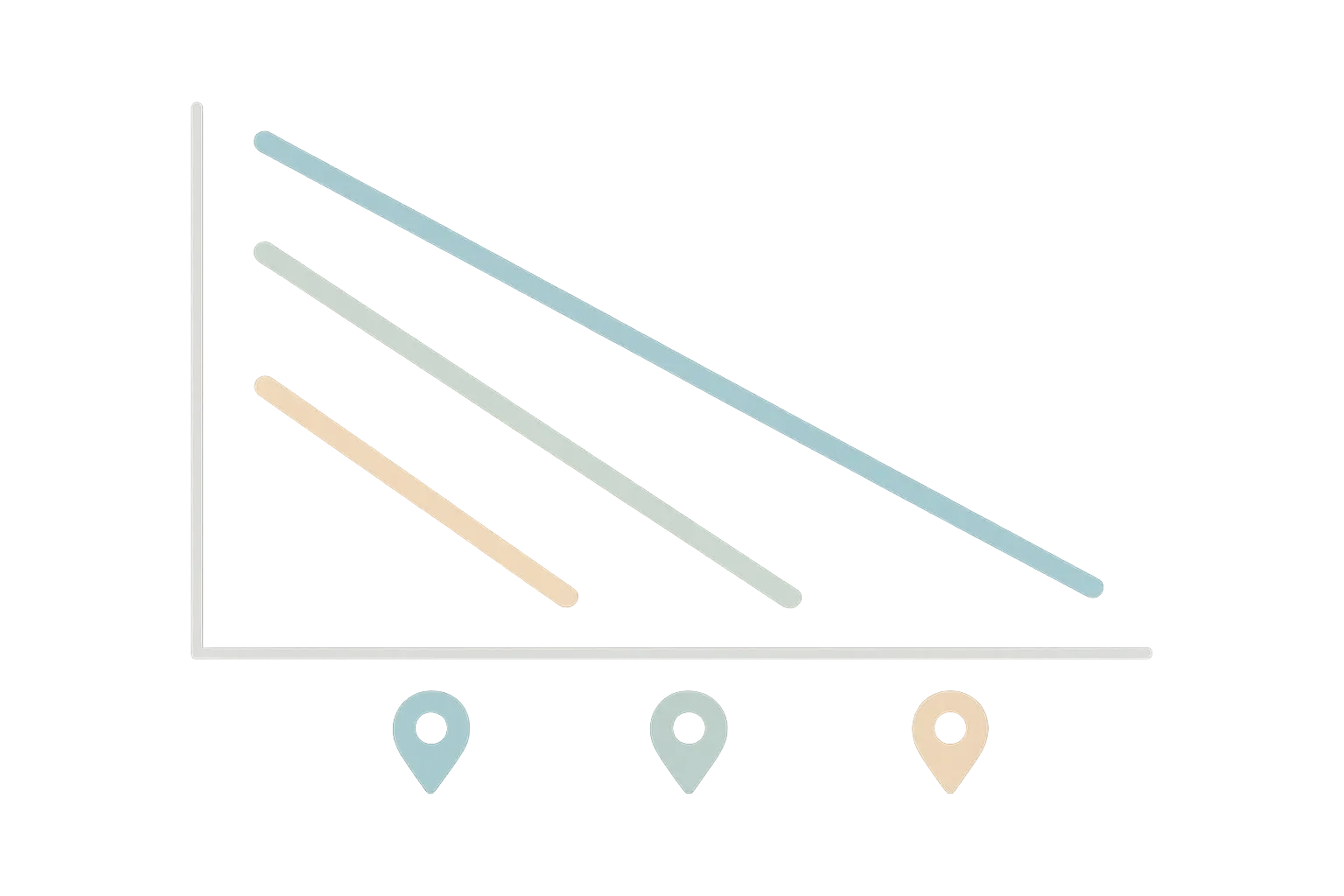 Chart illustration showing three national cigarette sales volume lines falling at different rates