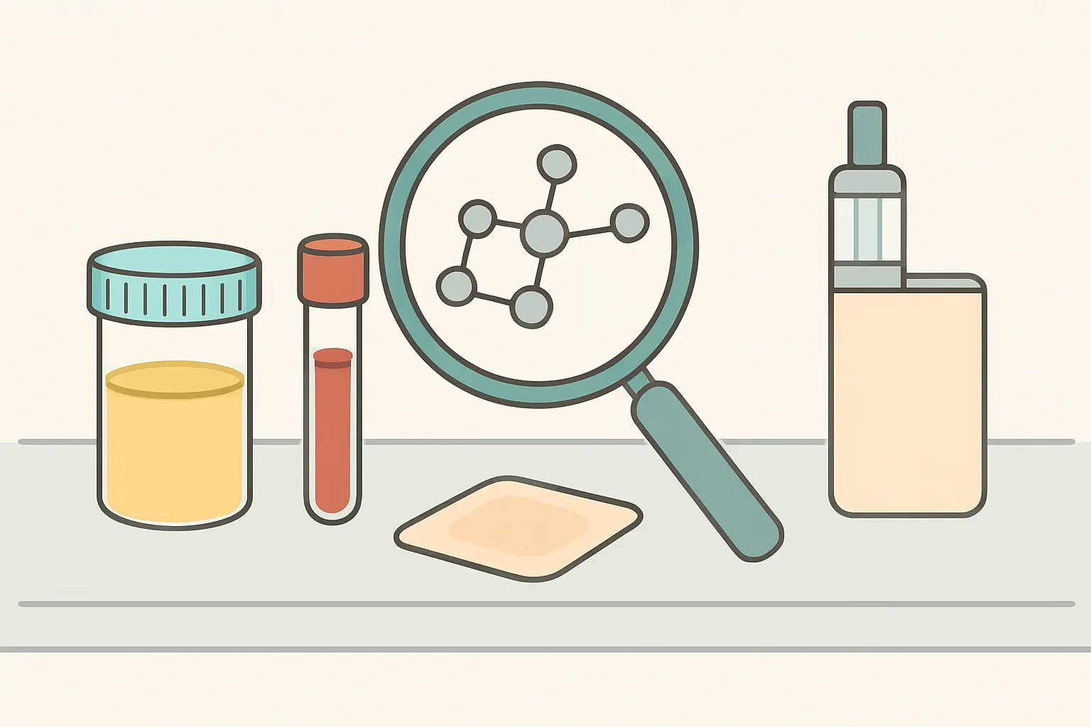Laboratory samples and a magnified molecule representing cotinine tests that detect nicotine from any source