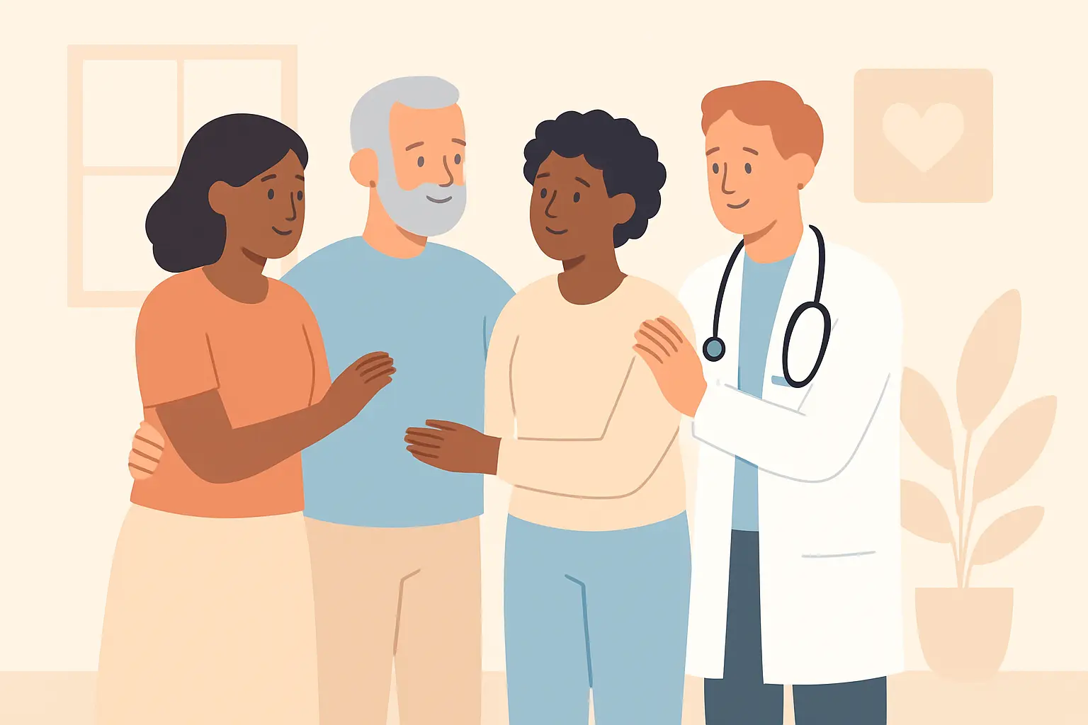 Illustration of diverse Australian adults supporting each other in a health and wellbeing setting