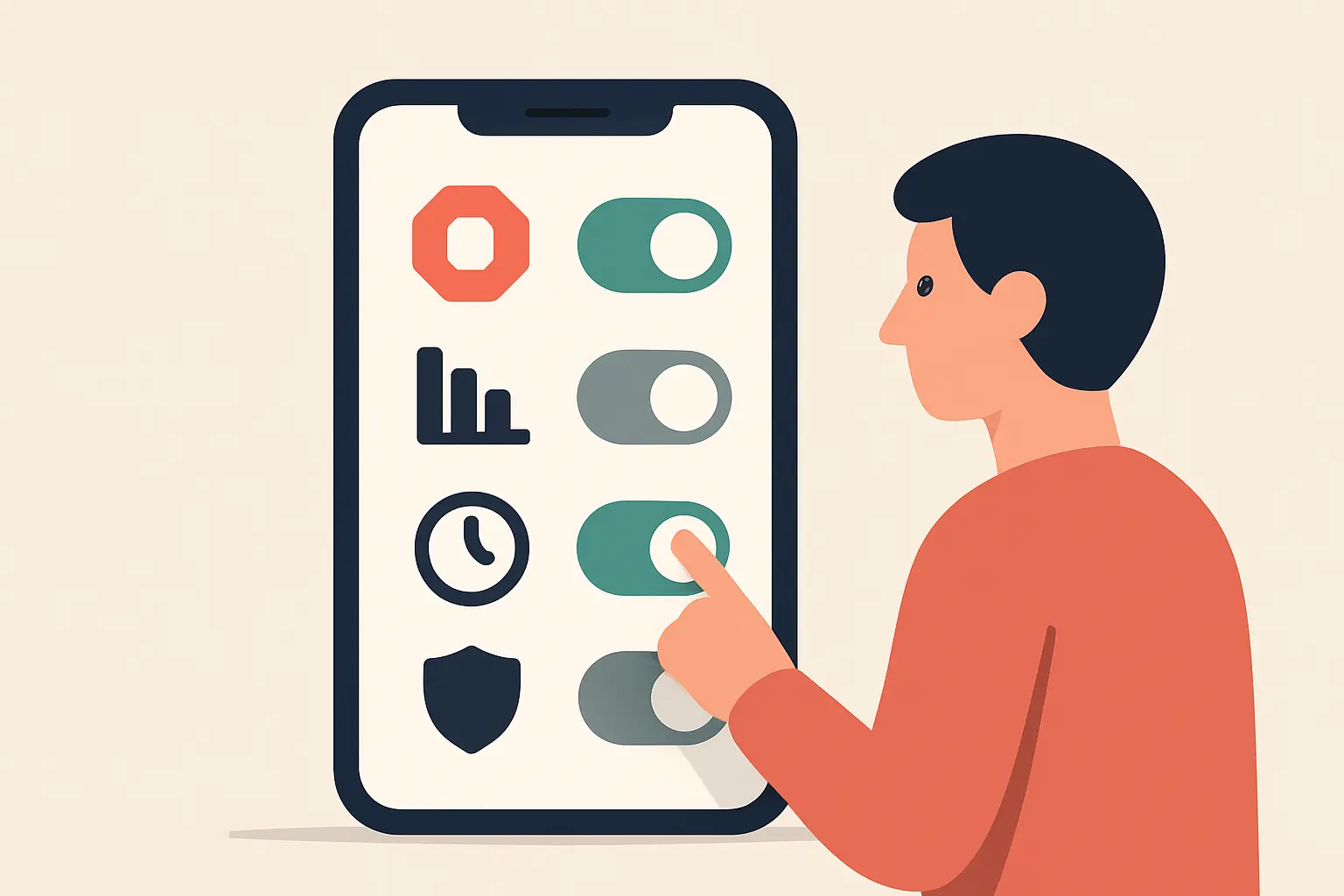 Illustration of a phone showing four selectable quit method modes that a person can switch between