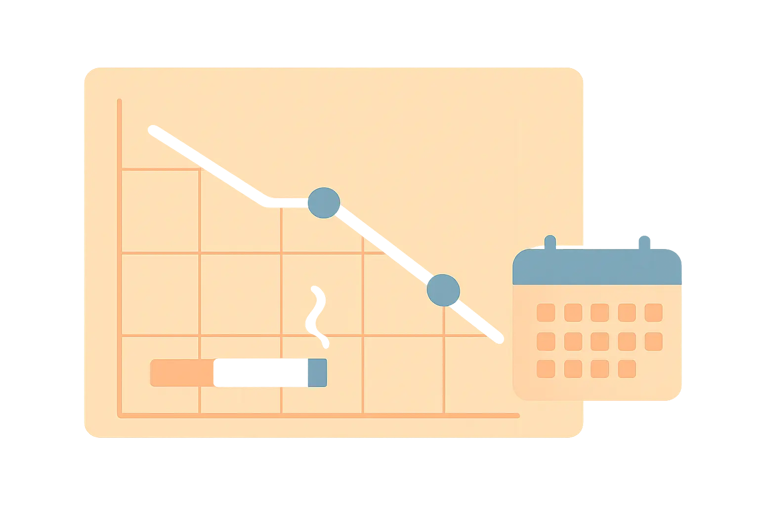 Illustration of a declining trend line representing falling smoking-related cancer rates