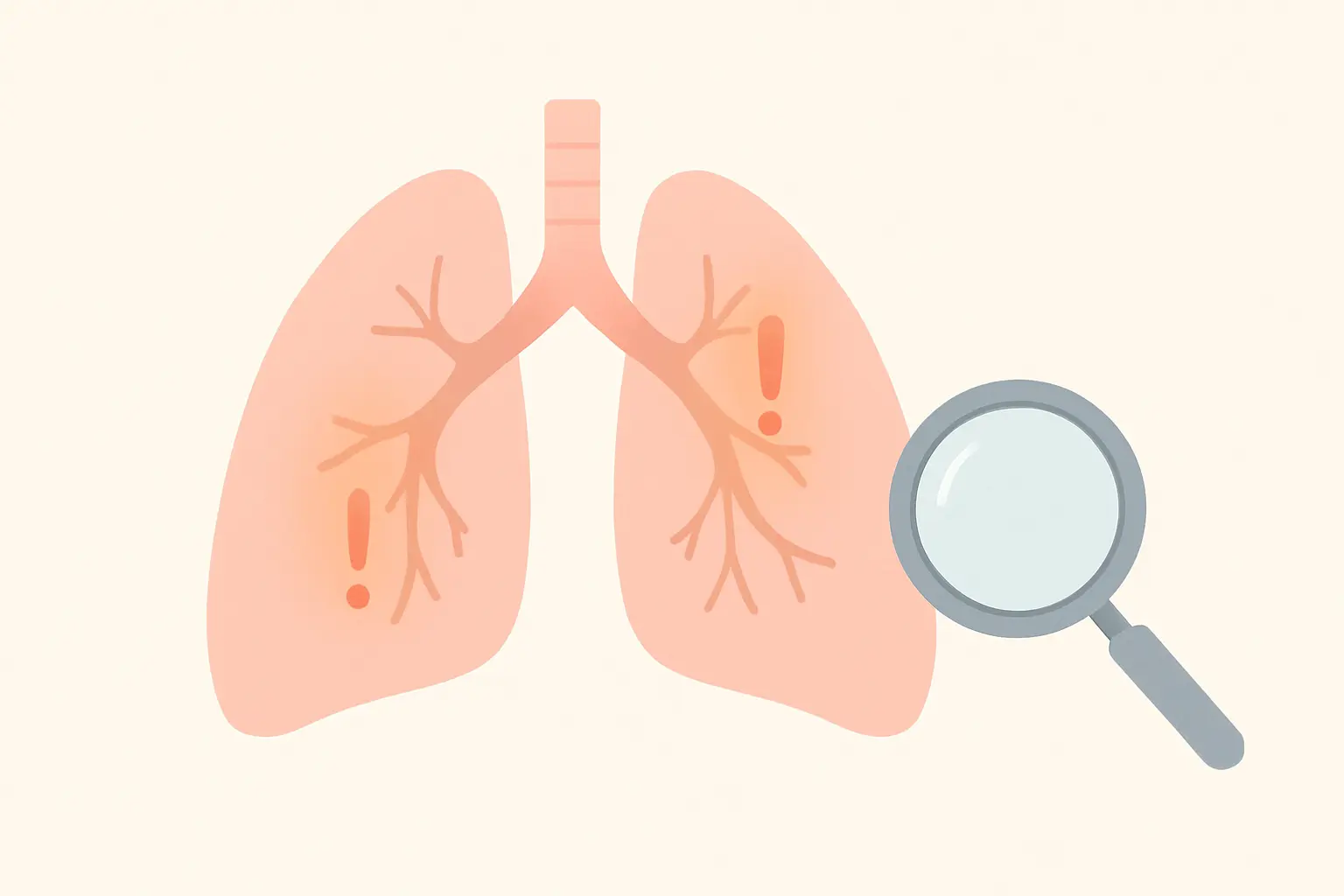 Illustration of human lungs with a magnifying glass representing cancer risk screening in light daily smokers