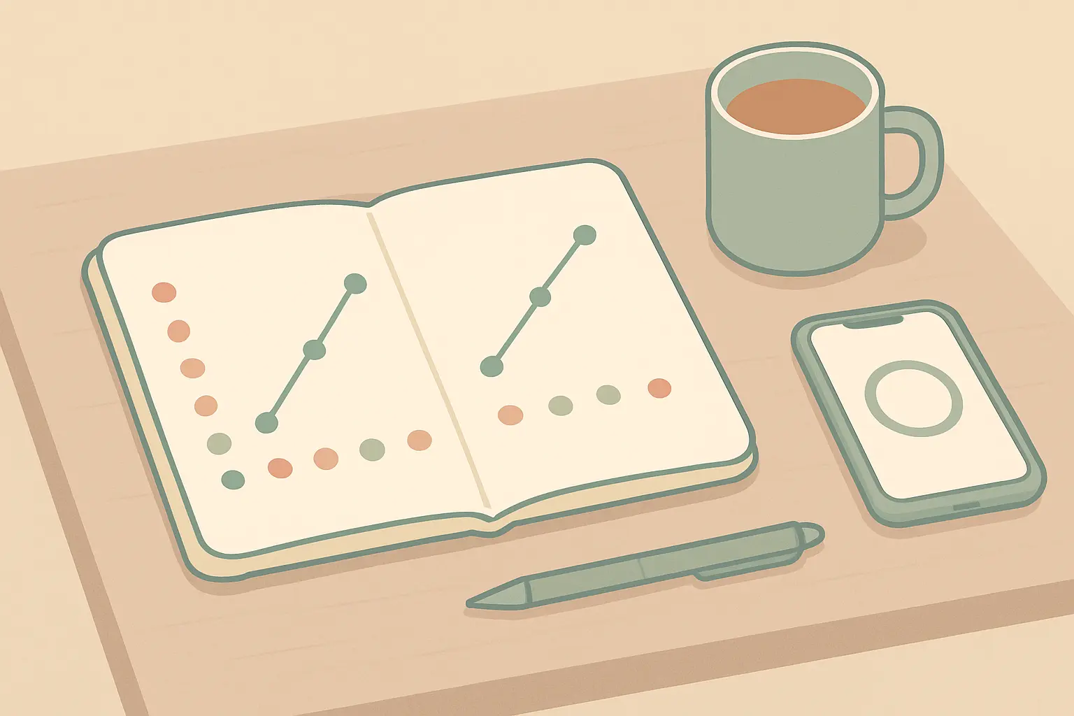 Illustration of a notebook tracking daily pain scores alongside smoke-free days to see the trend over weeks