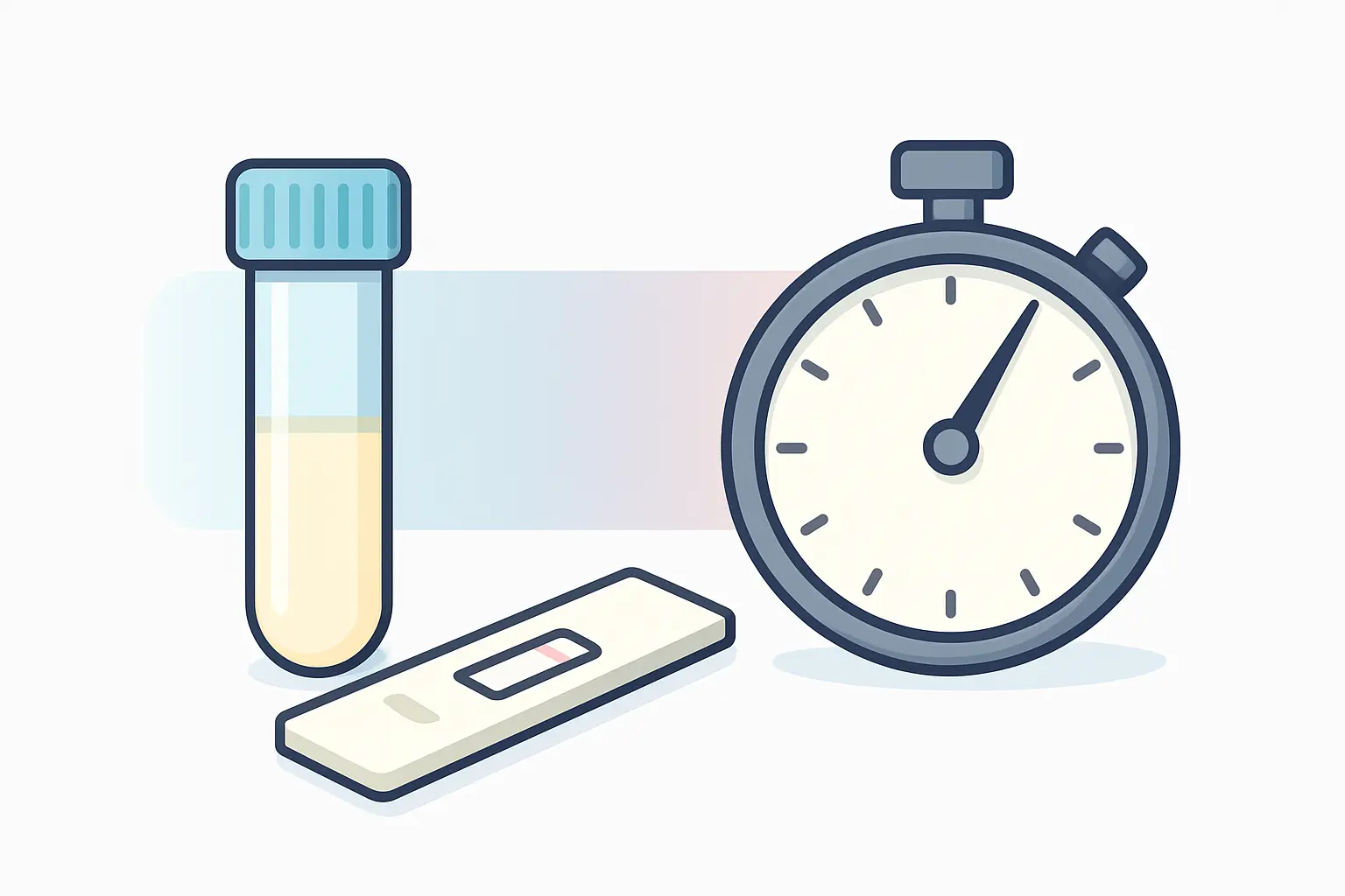 Illustration of a lab sample tube and test strip beside a stopwatch, representing the short cotinine detection window for recent nicotine use
