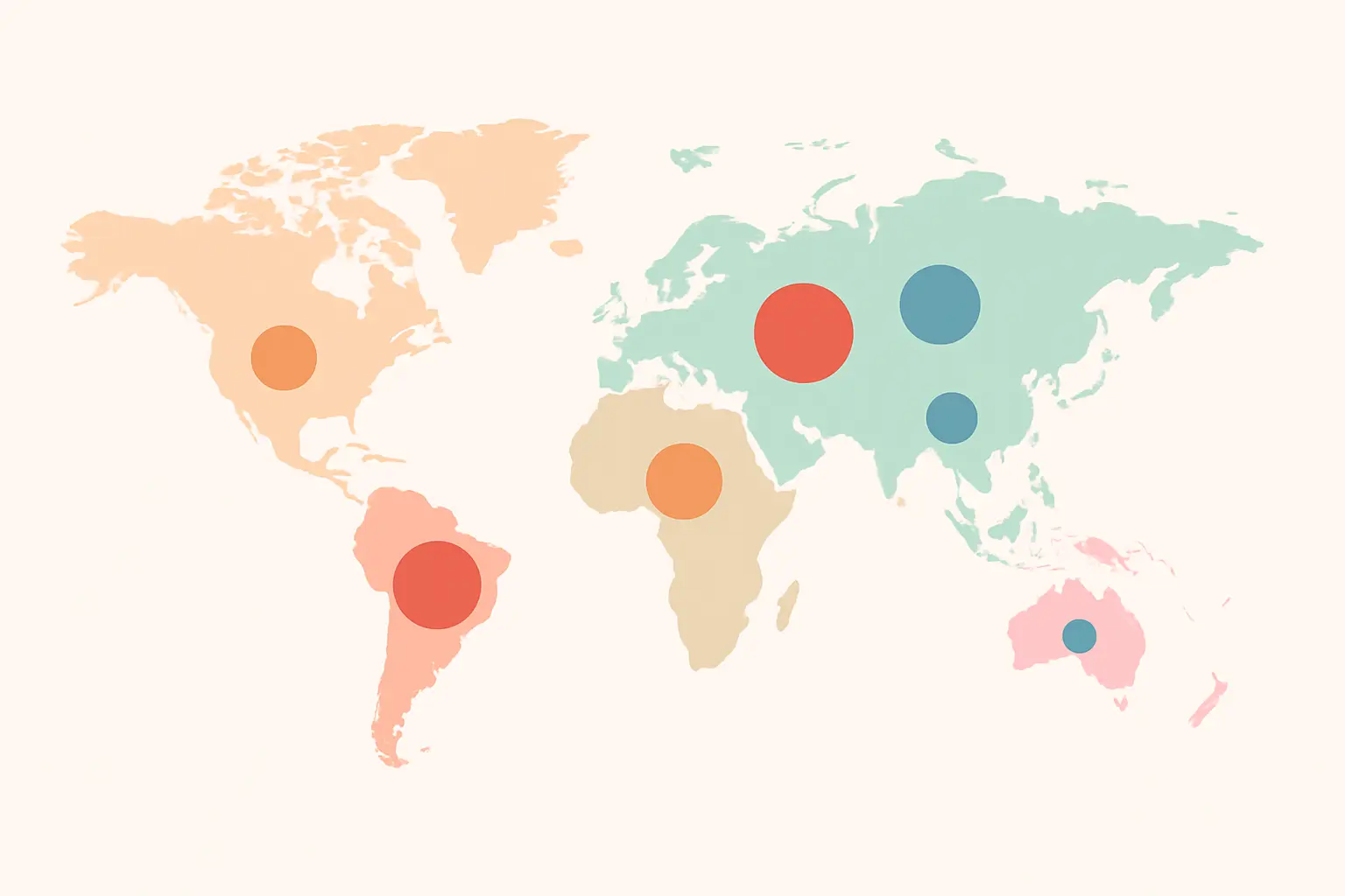 Flat vector world map with pastel data dots of different sizes representing smoking-attributable deaths by country