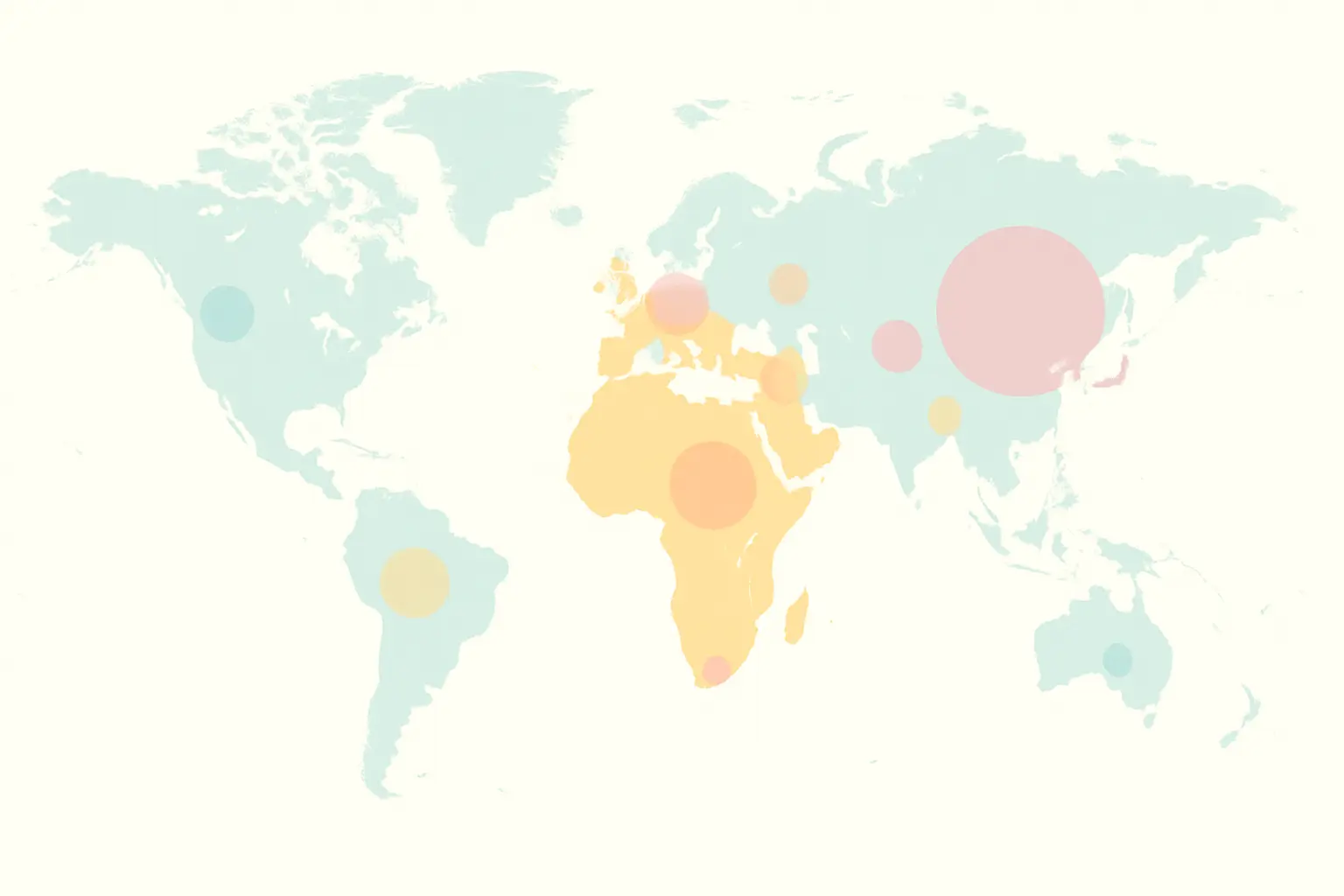 Flat pastel world map with larger circles over southeastern Europe, the eastern Mediterranean and the Pacific islands, representing the regions with the highest smoking rates