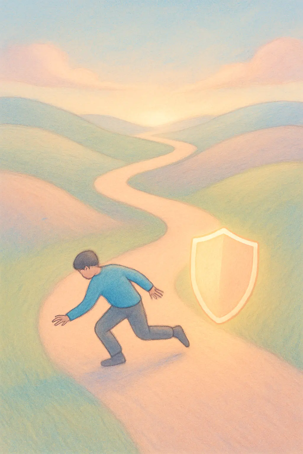 Illustration of a winding path with a small stumble marked by a protective shield, showing slip recovery after quitting smoking