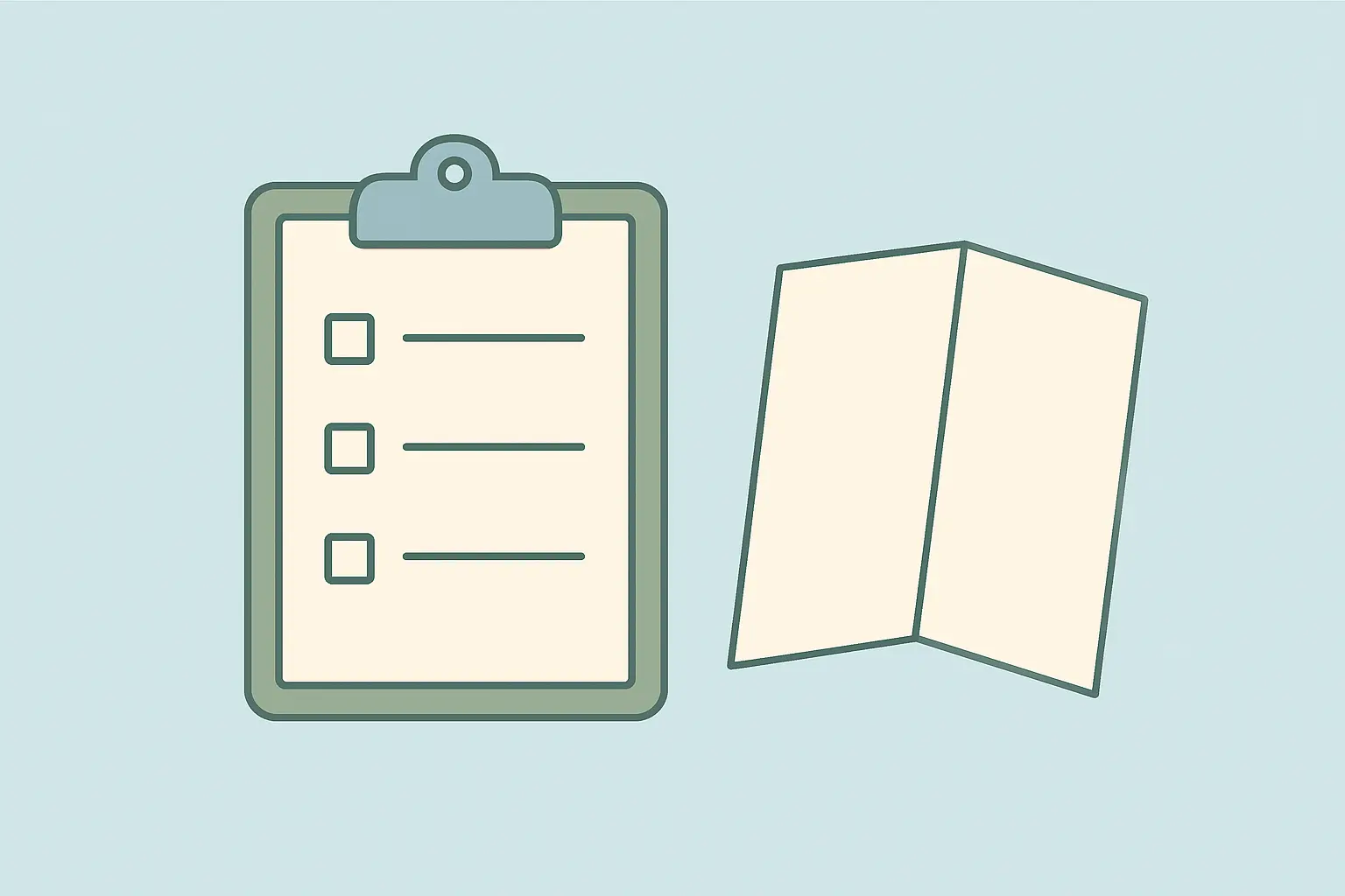 Clipboard with three checkbox request lines beside a discarded leaflet, representing asking an employer for concrete help rather than self-help materials
