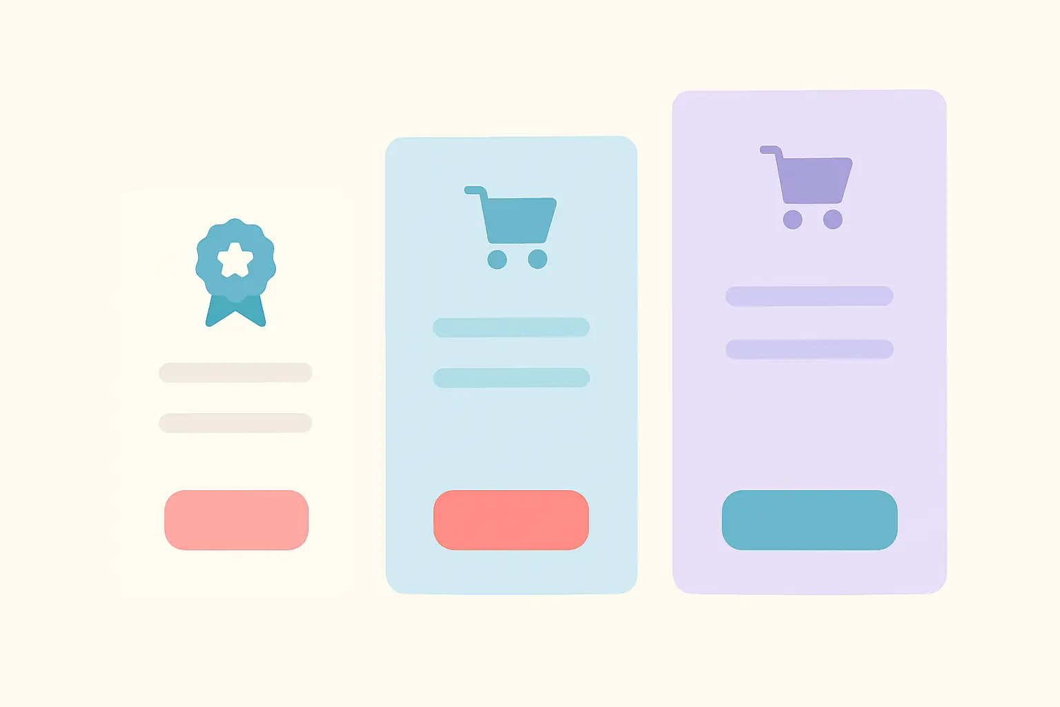 Illustration of three pricing cards of different heights beside a free-trial badge, comparing quit-app subscription tiers