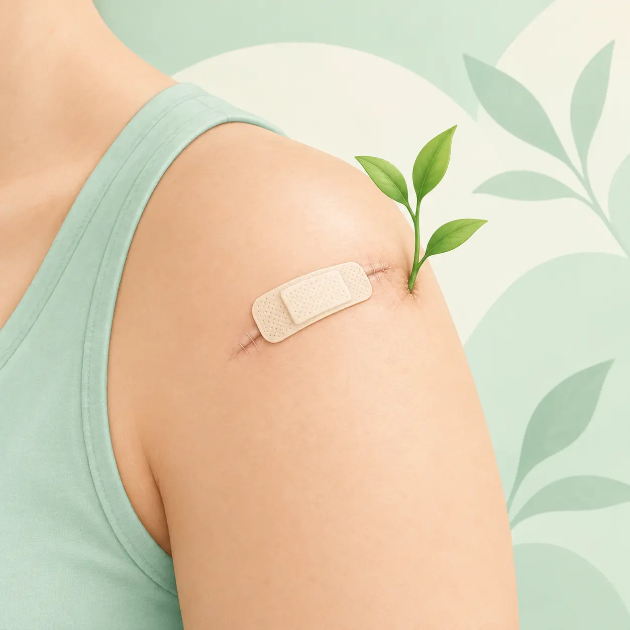 Illustration of a healing surgical wound with a fresh green sprout representing recovery