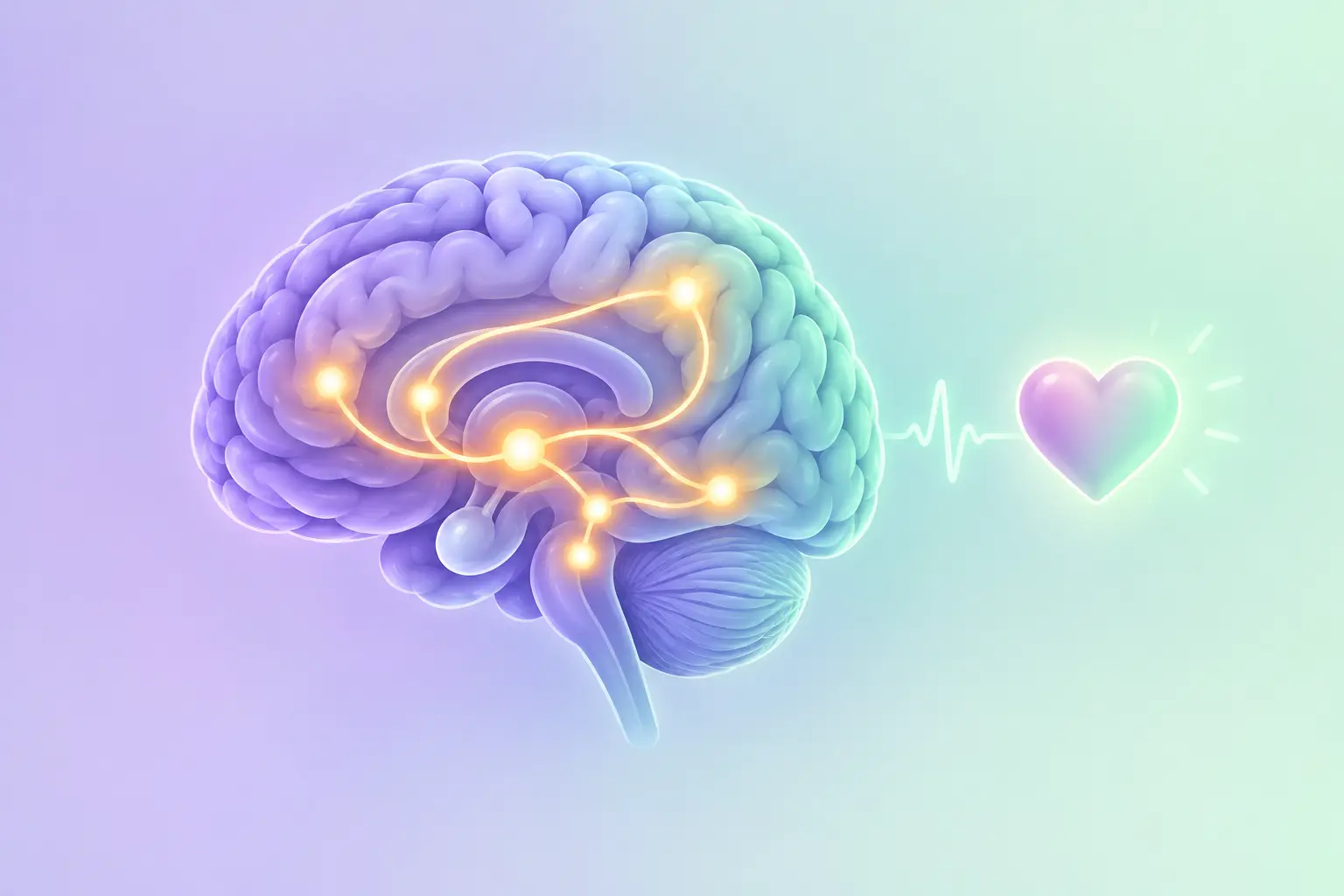 Illustration of a brain with glowing reward pathways beside a heart with a pulse line, showing nicotine effects on brain and heart