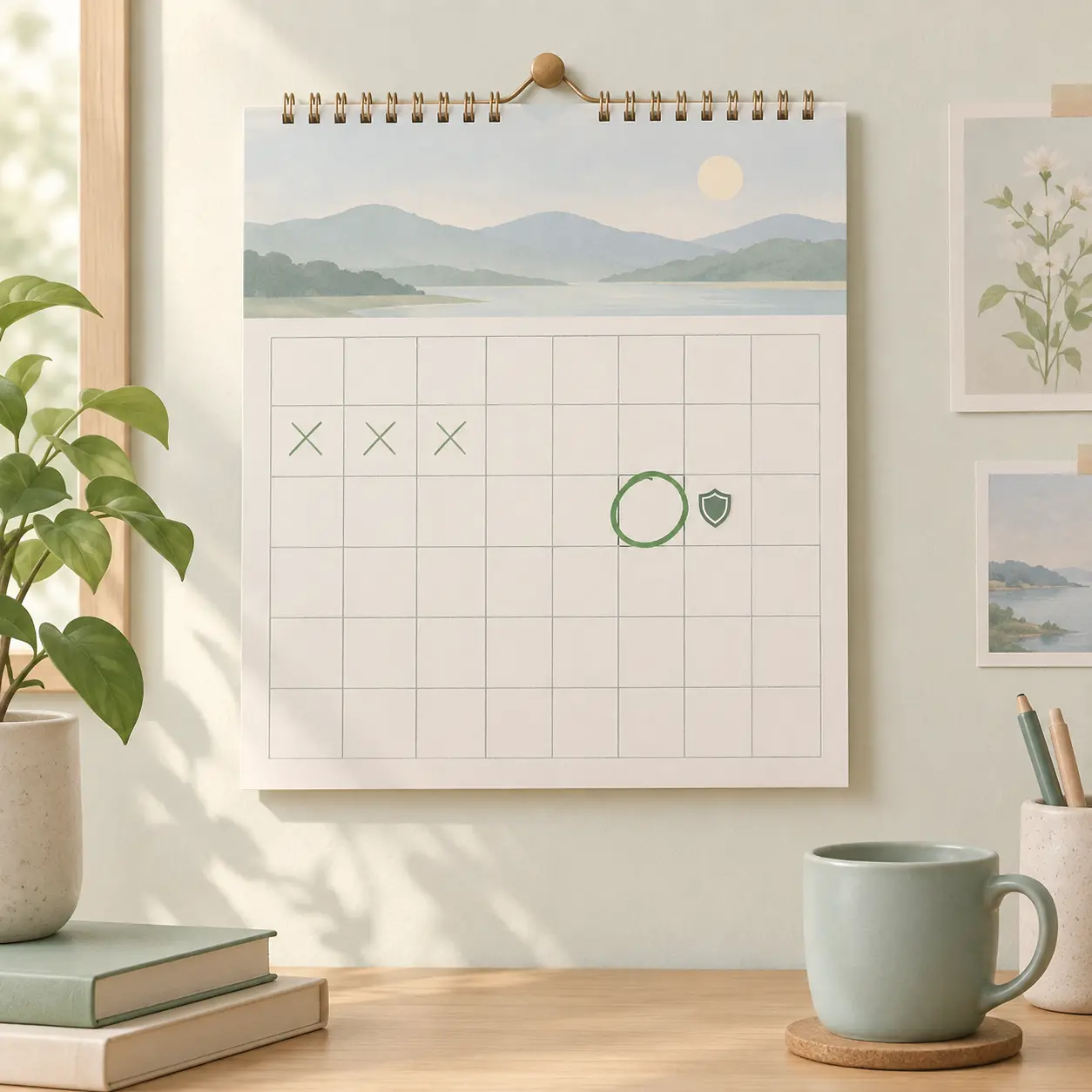 Calendar with a circled quit date and a shield icon representing counting tobacco-free days toward open enrollment