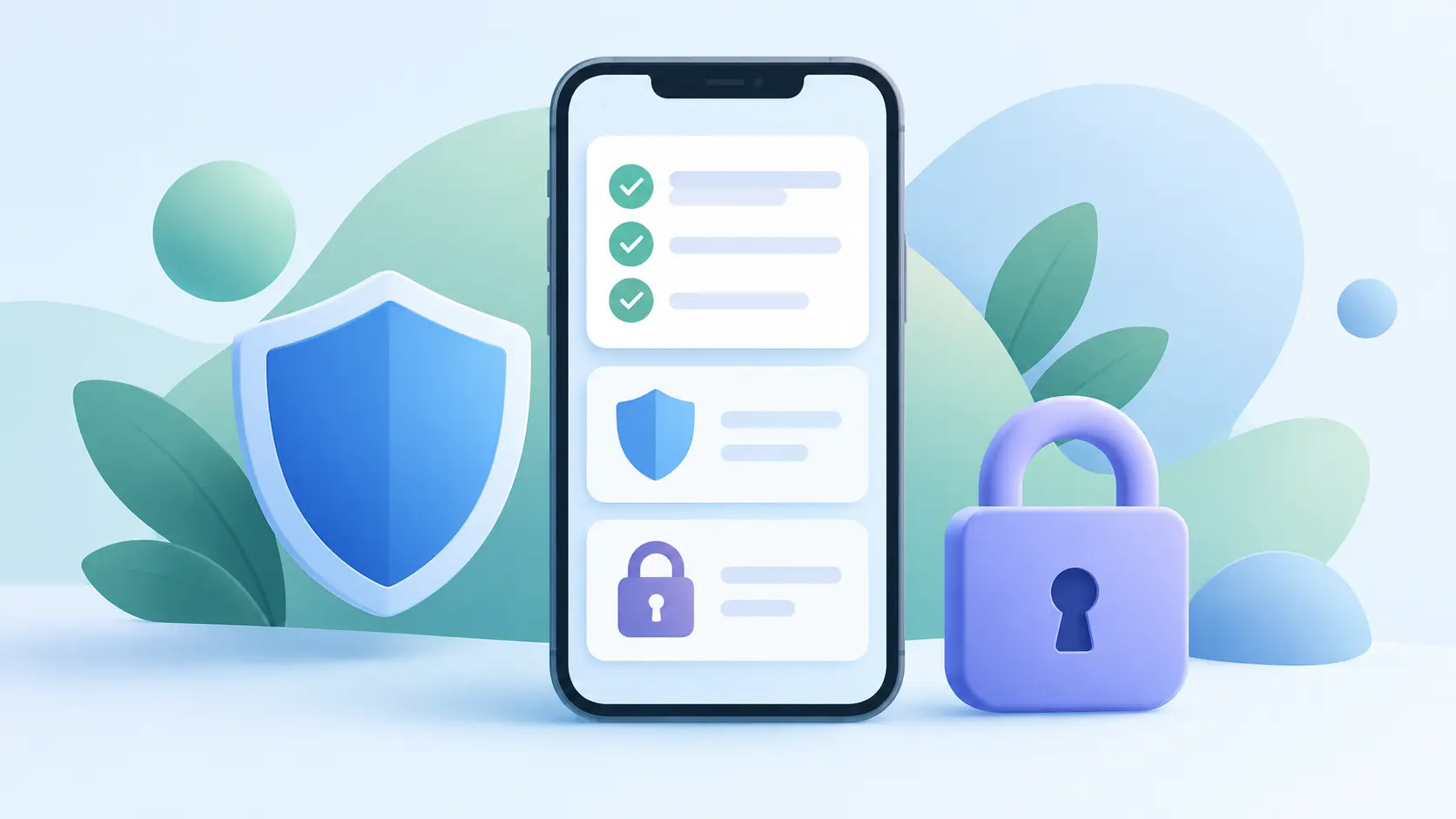 Illustration of a phone with a padlock and checklist representing app privacy checks