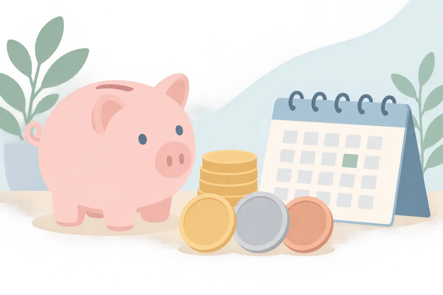 Illustration of a piggy bank with coins of different currencies representing money saved after quitting