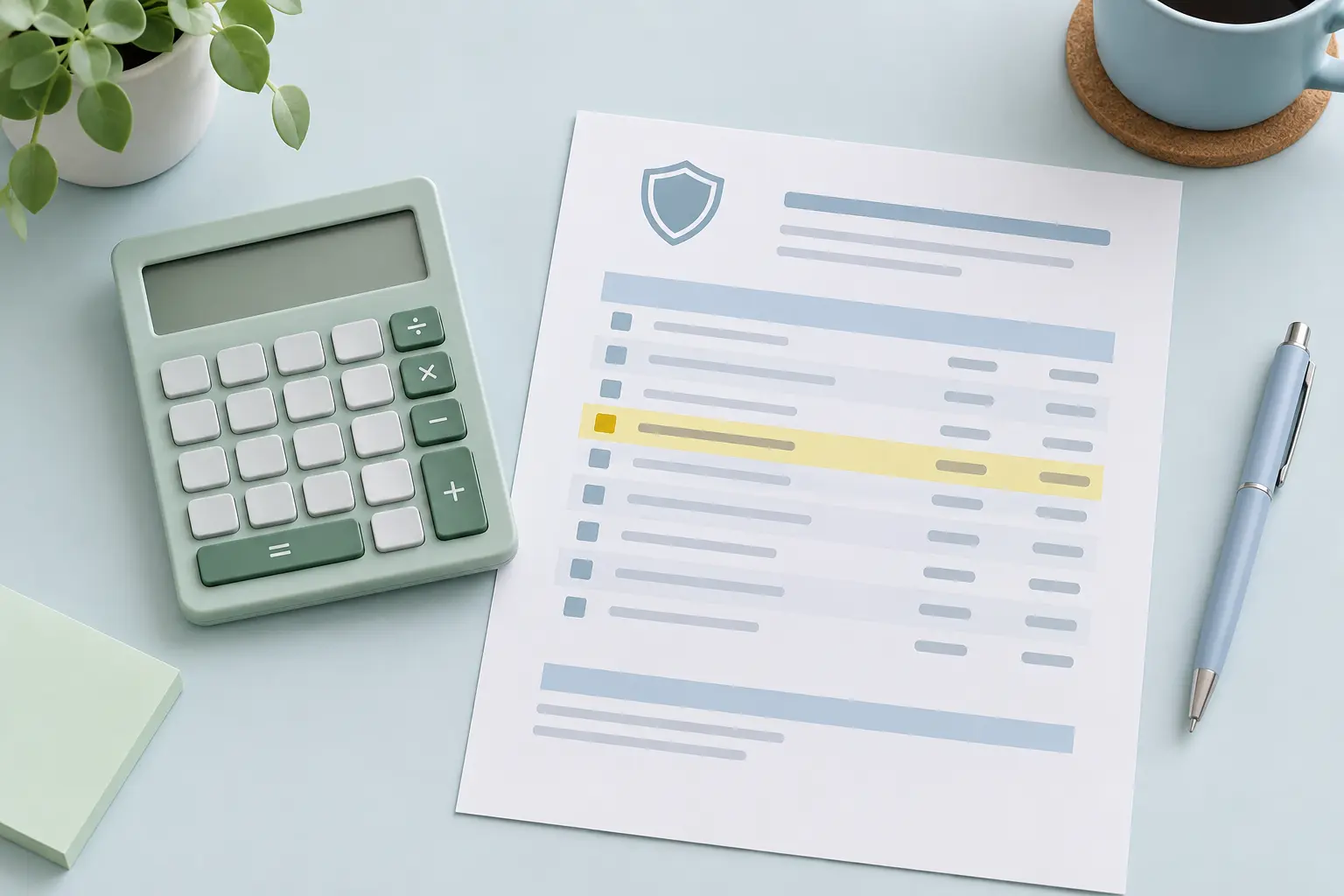 Calculator and insurance premium statement showing a surcharge line being highlighted