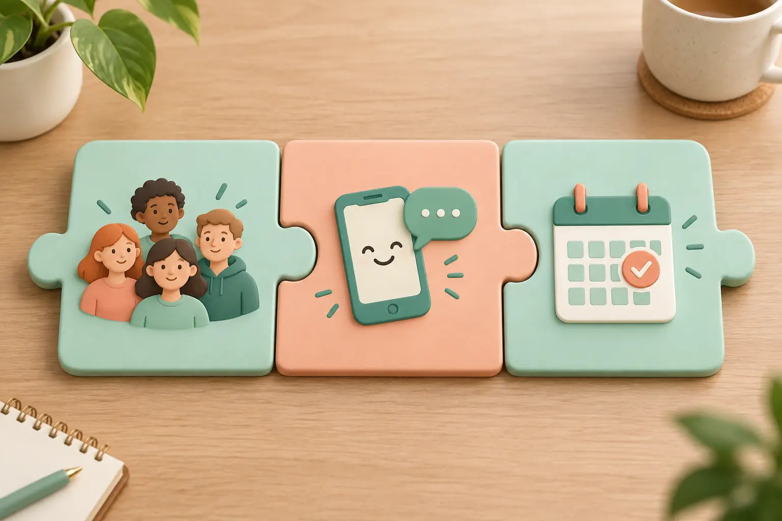 Illustration of a quit plan combining a support group, a counselor and a phone app