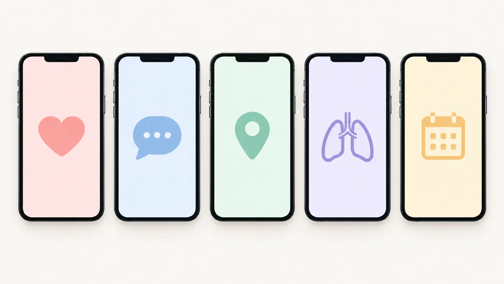 Five phone screens in a row each showing a different icon representing a comparison of quit smoking apps