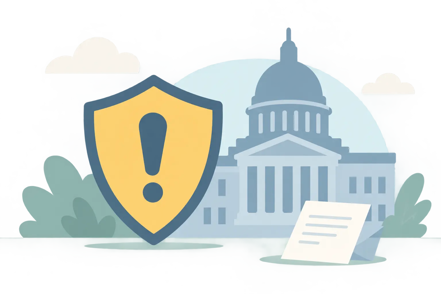 Illustration of a regulatory letter and shield representing FDA warning letters about nicotine toothpicks