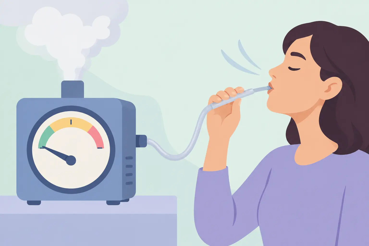 Illustration contrasting a low machine reading with a person taking deeper puffs from a thin cigarette