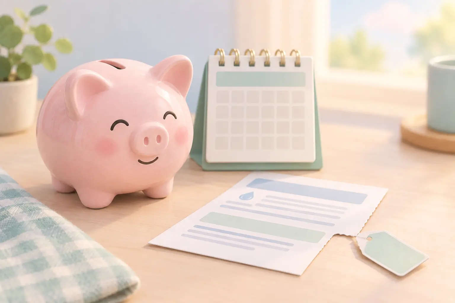 Piggy bank and calendar illustrating monthly insurance savings after a tobacco surcharge is removed