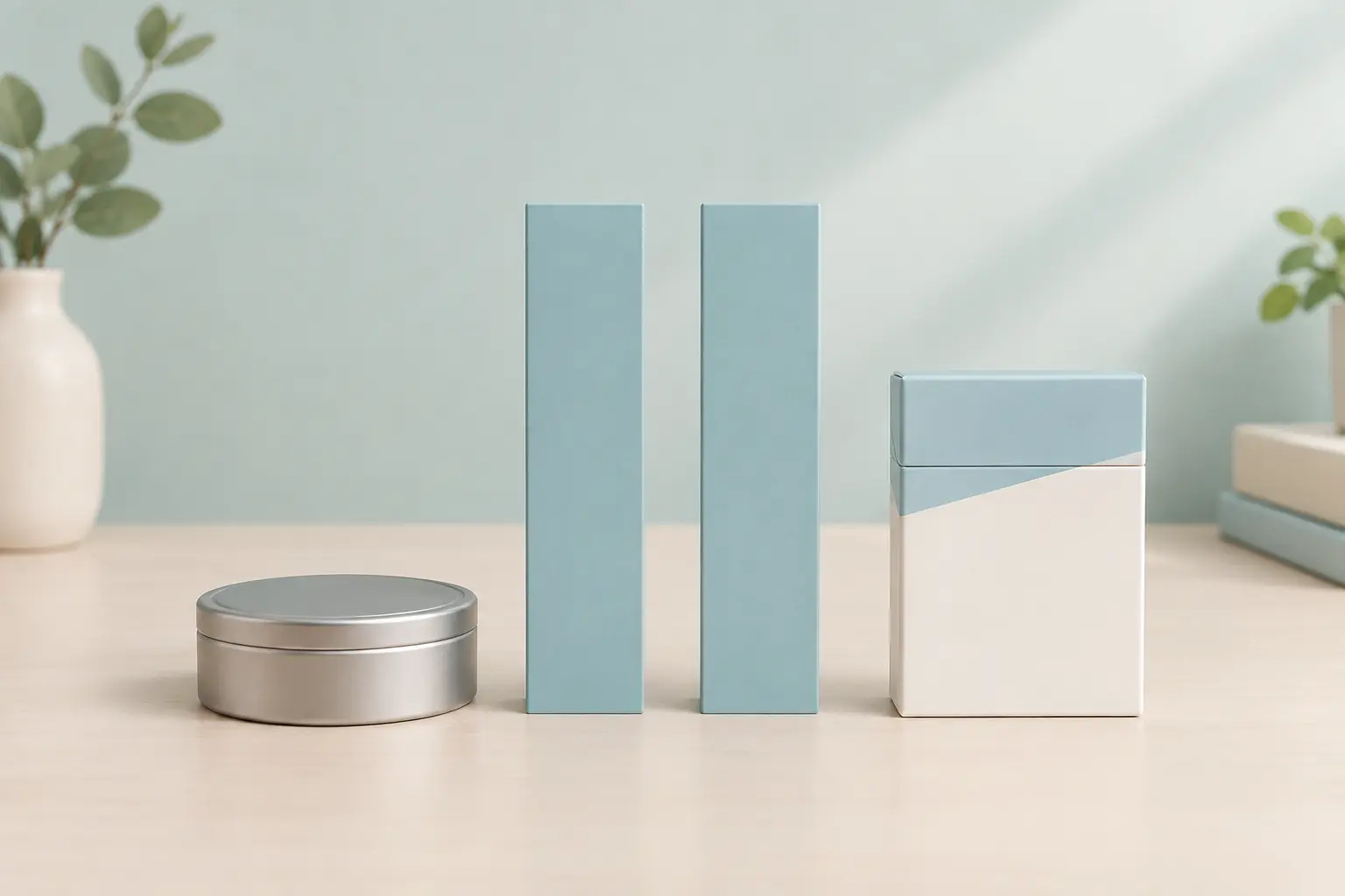 Two equal height bars beside a round tin and a flat box representing comparable nicotine levels from dip and cigarettes
