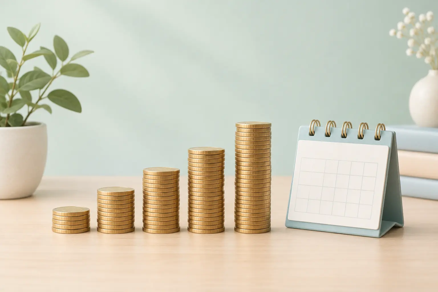 Illustration of coin stacks rising like a staircase beside a calendar showing cigarette prices climbing over the years