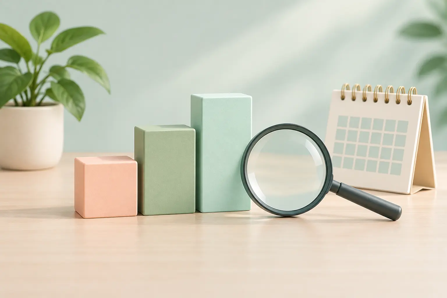 Three stepping blocks with a magnifying glass and calendar illustrating stage at diagnosis and early detection